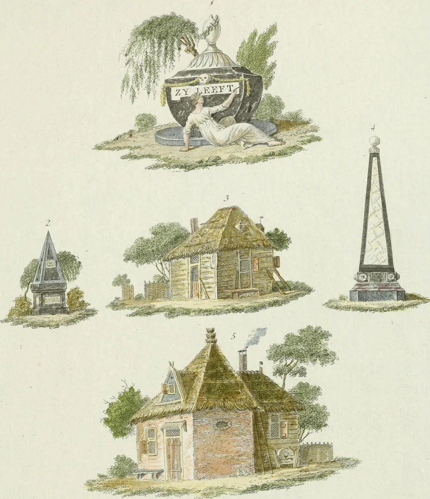An illustration from Magazijn van tuin-sieraaden, of, Verzameling van modellen van aanleg en sieraad, voor groote en kleine lust-hoven, voorn amelijk van dezulke die, met weinig kosten, te maaken zijn, 1802, leaf 16