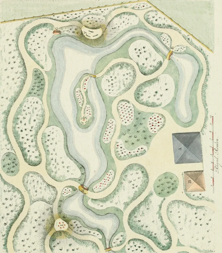 An illustration from Magazijn van tuin-sieraaden, of, Verzameling van modellen van aanleg en sieraad, voor groote en kleine lust-hoven, voorn amelijk van dezulke die, met weinig kosten, te maaken zijn, 1802, leaf 20