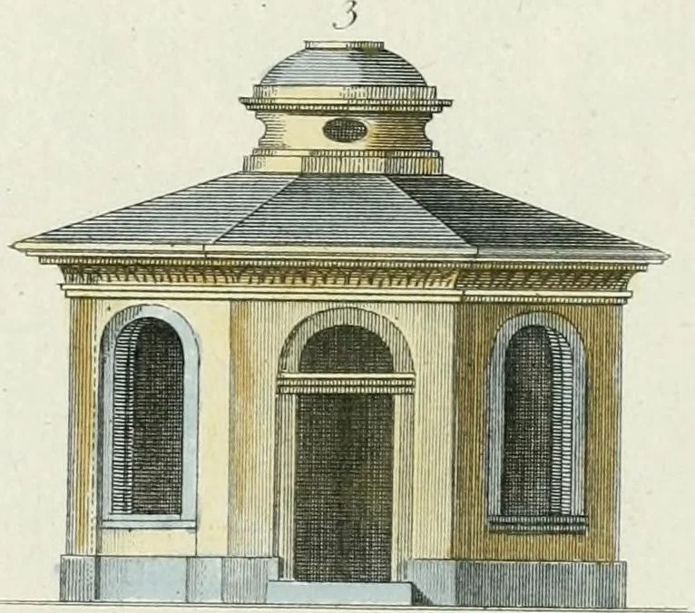 An illustration from Magazijn van tuin-sieraaden, of, Verzameling van modellen van aanleg en sieraad, voor groote en kleine lust-hoven, voorn amelijk van dezulke die, met weinig kosten, te maaken zijn, 1802, leaf 6