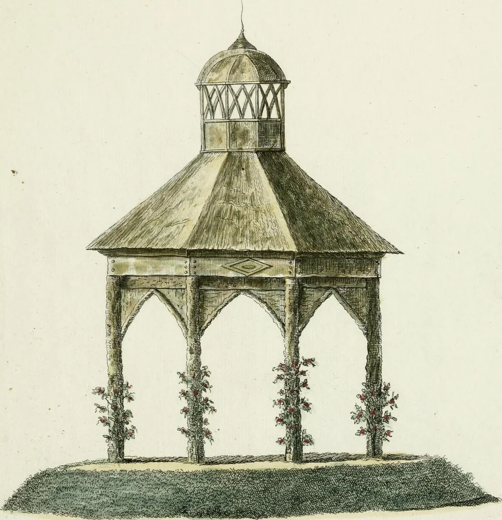 An illustration from Magazijn van tuin-sieraaden, of, Verzameling van modellen van aanleg en sieraad, voor groote en kleine lust-hoven, voorn amelijk van dezulke die, met weinig kosten, te maaken zijn, 1802, leaf 16