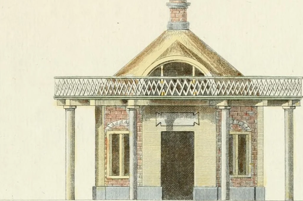 An illustration from Magazijn van tuin-sieraaden, of, Verzameling van modellen van aanleg en sieraad, voor groote en kleine lust-hoven, voorn amelijk van dezulke die, met weinig kosten, te maaken zijn, 1802, leaf 6