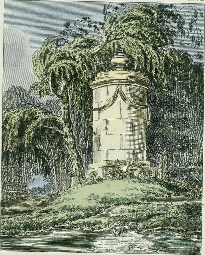 An illustration from Magazijn van tuin-sieraaden, of, Verzameling van modellen van aanleg en sieraad, voor groote en kleine lust-hoven, voorn amelijk van dezulke die, met weinig kosten, te maaken zijn, 1802, leaf 16
