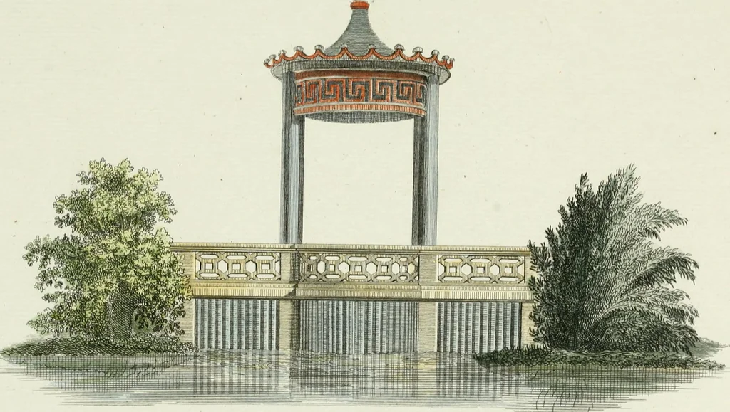 An illustration from Magazijn van tuin-sieraaden, of, Verzameling van modellen van aanleg en sieraad, voor groote en kleine lust-hoven, voorn amelijk van dezulke die, met weinig kosten, te maaken zijn, 1802, leaf 12