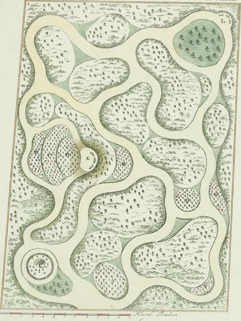 An illustration from Magazijn van tuin-sieraaden, of, Verzameling van modellen van aanleg en sieraad, voor groote en kleine lust-hoven, voorn amelijk van dezulke die, met weinig kosten, te maaken zijn, 1802, leaf 20