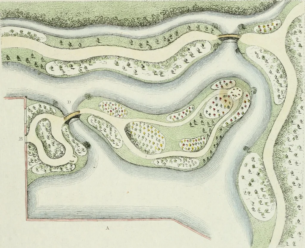 An illustration from Magazijn van tuin-sieraaden, of, Verzameling van modellen van aanleg en sieraad, voor groote en kleine lust-hoven, voorn amelijk van dezulke die, met weinig kosten, te maaken zijn, 1802, leaf 20