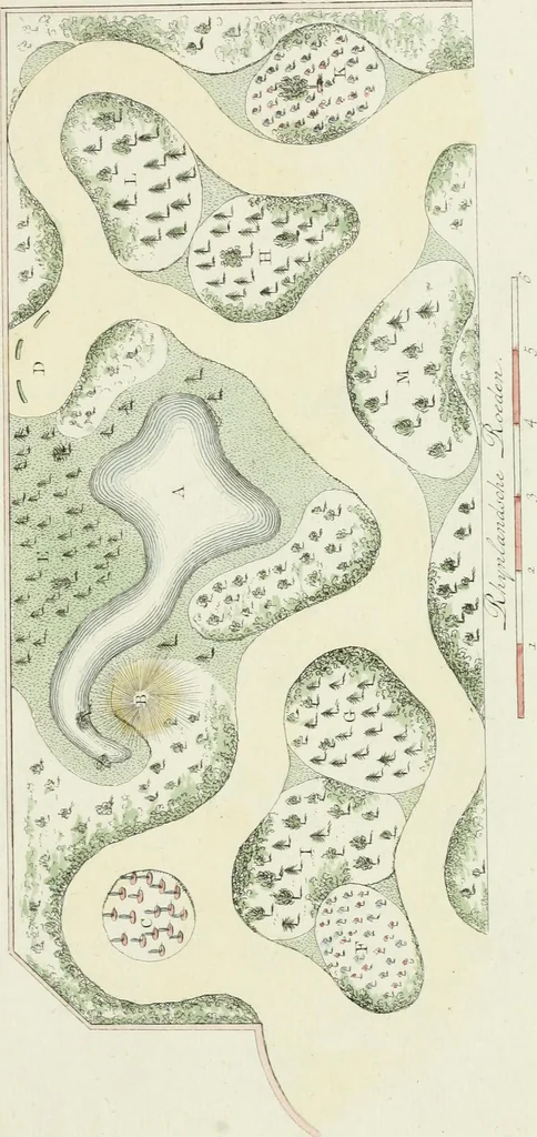 An illustration from Magazijn van tuin-sieraaden, of, Verzameling van modellen van aanleg en sieraad, voor groote en kleine lust-hoven, voorn amelijk van dezulke die, met weinig kosten, te maaken zijn, 1802, leaf 16