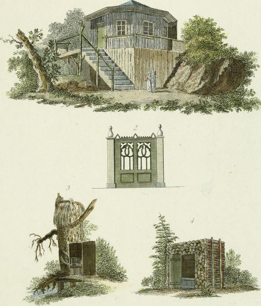An illustration from Magazijn van tuin-sieraaden, of, Verzameling van modellen van aanleg en sieraad, voor groote en kleine lust-hoven, voorn amelijk van dezulke die, met weinig kosten, te maaken zijn, 1802, leaf 12