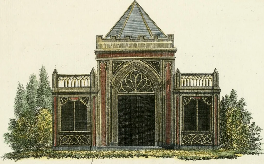 An illustration from Magazijn van tuin-sieraaden, of, Verzameling van modellen van aanleg en sieraad, voor groote en kleine lust-hoven, voorn amelijk van dezulke die, met weinig kosten, te maaken zijn, 1802, leaf 12