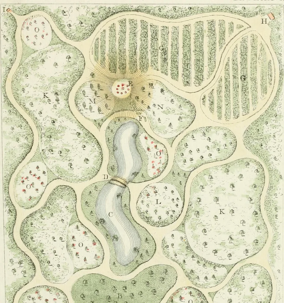 An illustration from Magazijn van tuin-sieraaden, of, Verzameling van modellen van aanleg en sieraad, voor groote en kleine lust-hoven, voorn amelijk van dezulke die, met weinig kosten, te maaken zijn, 1802, leaf 20