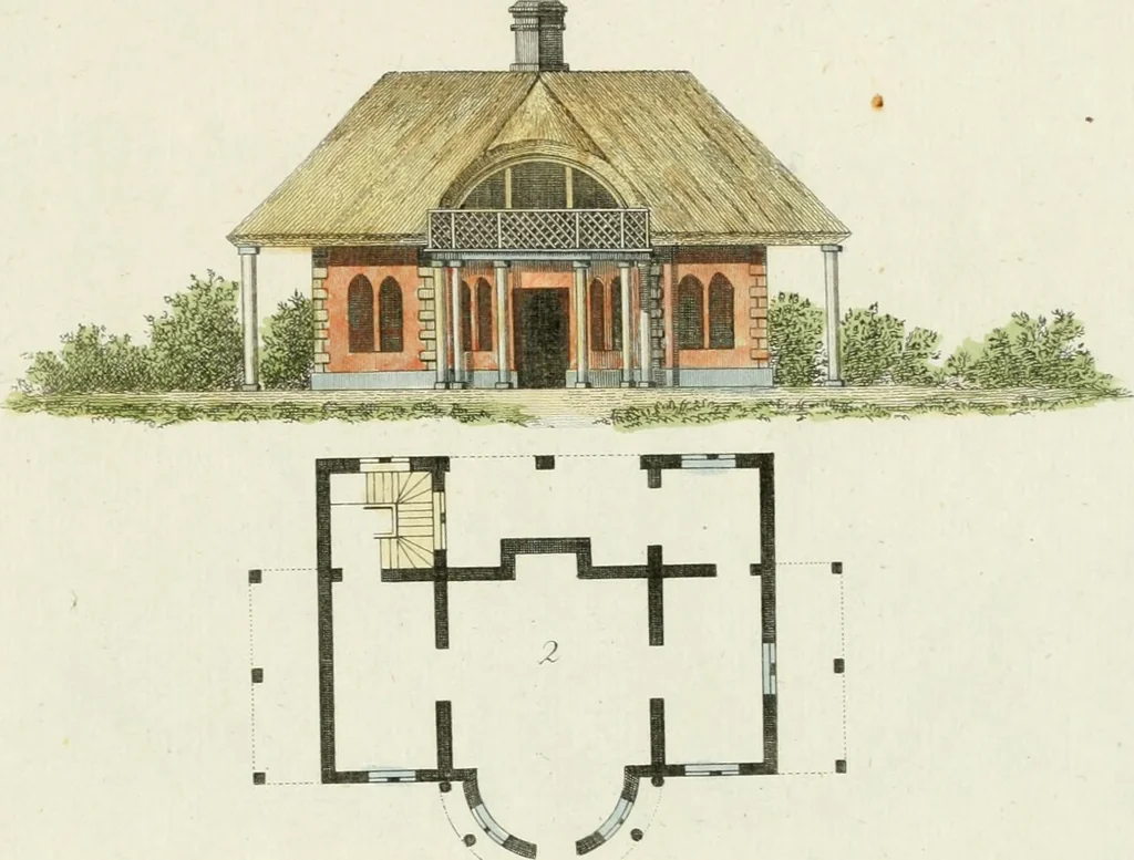 An illustration from Magazijn van tuin-sieraaden, of, Verzameling van modellen van aanleg en sieraad, voor groote en kleine lust-hoven, voorn amelijk van dezulke die, met weinig kosten, te maaken zijn, 1802, leaf 8