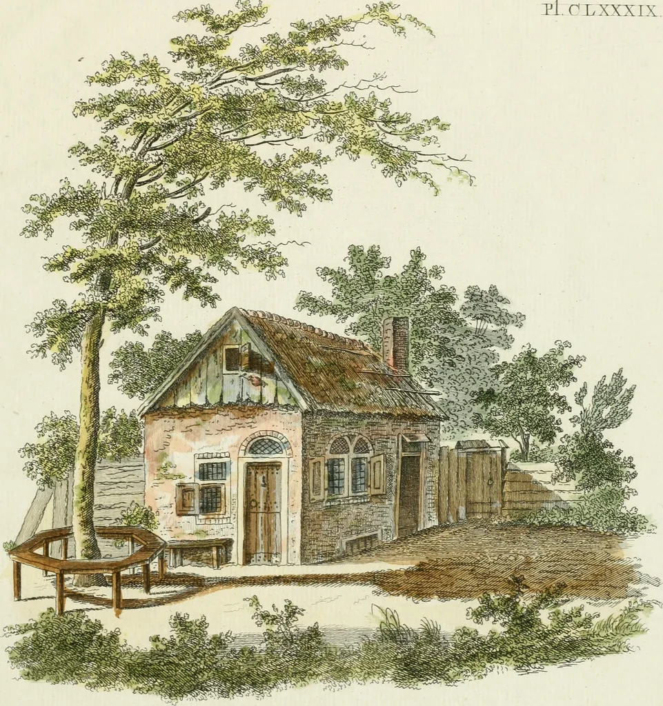 An illustration from Magazijn van tuin-sieraaden, of, Verzameling van modellen van aanleg en sieraad, voor groote en kleine lust-hoven, voorn amelijk van dezulke die, met weinig kosten, te maaken zijn, 1802, leaf 14