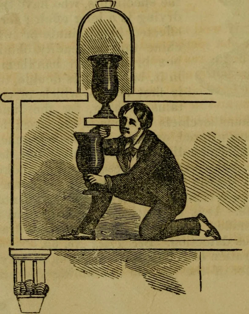 An illustration from The magician's own book, or The whole art of conjuring, 1862, leaf 57