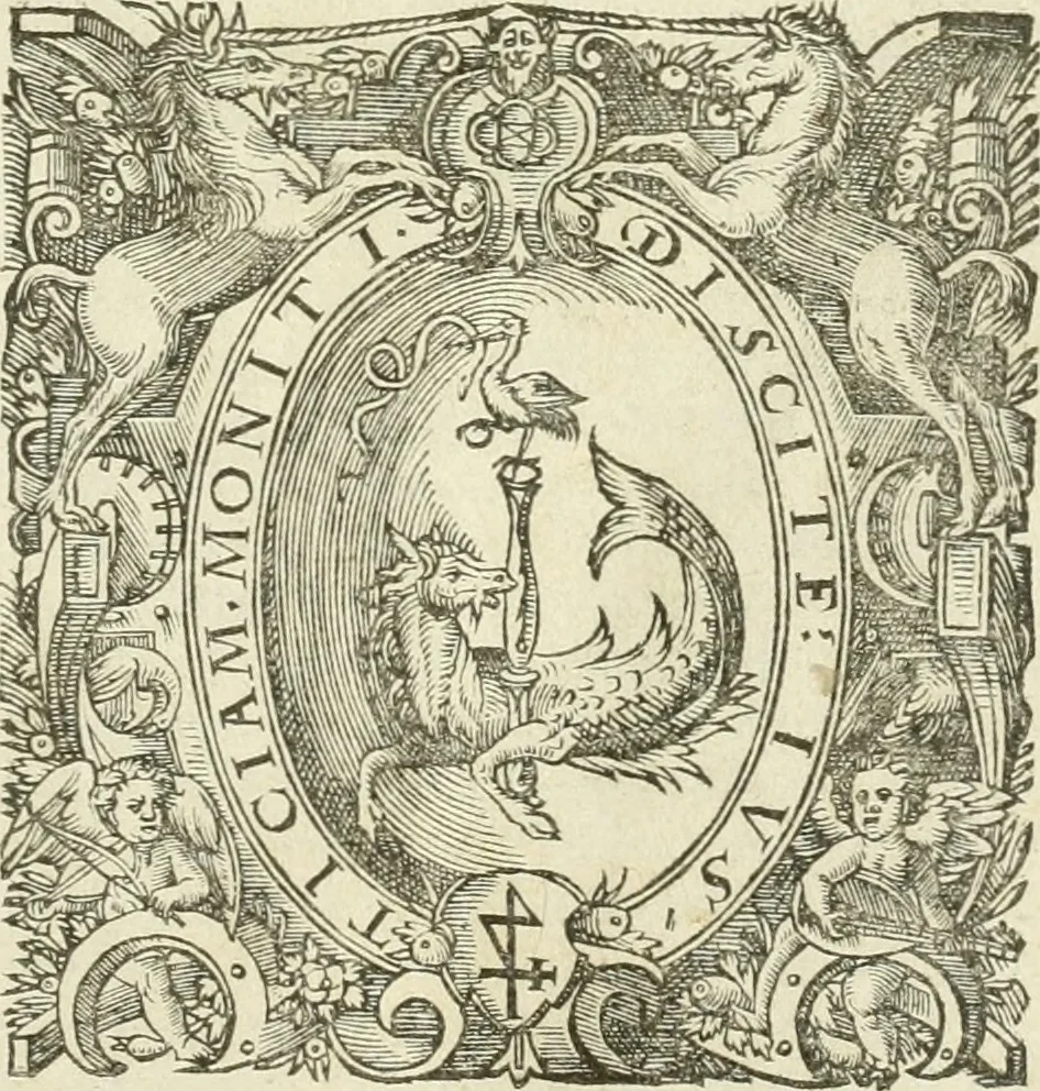 An illustration from Magna alchymia : dass ist ein Lehr vnd Vnterweisung von den offenbaren vnd verborgenlichen Naturen, Arten vnd Eigenschafften, allerhandt wunderlicher Erdtgewechssen, als Ertzen, Metallen, Mineren, Erdsäfften, Schwefeln, Mercurien, Saltzen vnd Gesteinen ... : jtem Onomasticum vnd Interpretatio oder aussführliche Erklerung, etliche frembde vnd (bey vielen hochgelarten, die der lateinischen und griechischen Sprach erfahren) vnbekante Nomina, Verba, Prouerbia, Dicta, Sylben, Caracter, vnd sonst Reden, deren nicht allein in des theuren Philosophi vnnd Medici Aurelij, Theophrasti Paracelsi von Hohenheim, sondern auch in anderer Authorum Schrifften, hin vnd wider weitleufftig gedacht, welche hie zusammen nach dem Alphabet verzeichnet, 1587, leaf 2