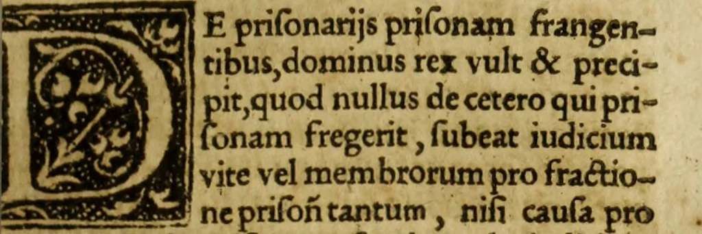 An illustration from Magna Charta cum statutis, tum antiquis, tum recentibus, maximopere, animo tenendis, nunc demum, ad vnum, tipis aedita, per Richardum Tottill, 1587, leaf 218