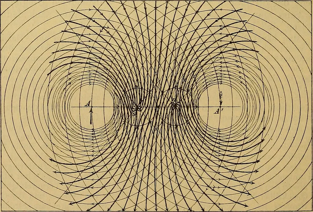 An illustration from Magnetische Kraftfelder : die Erscheinungen des Magnetismus, Elektromagnetismus und der Induktion dargestellt auf Grund des Kraftlinien-Begriffe, 1905, leaf 193