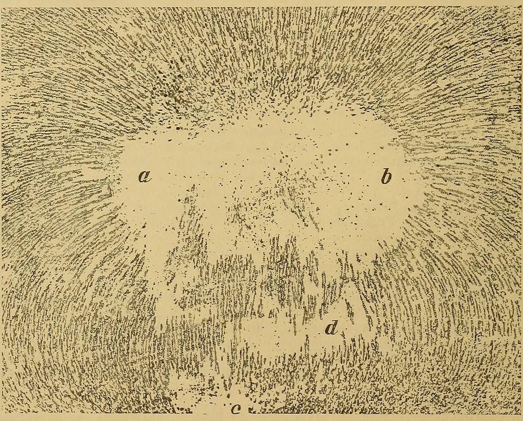 An illustration from Magnetische Kraftfelder : die Erscheinungen des Magnetismus, Elektromagnetismus und der Induktion dargestellt auf Grund des Kraftlinien-Begriffe, 1905, leaf 21