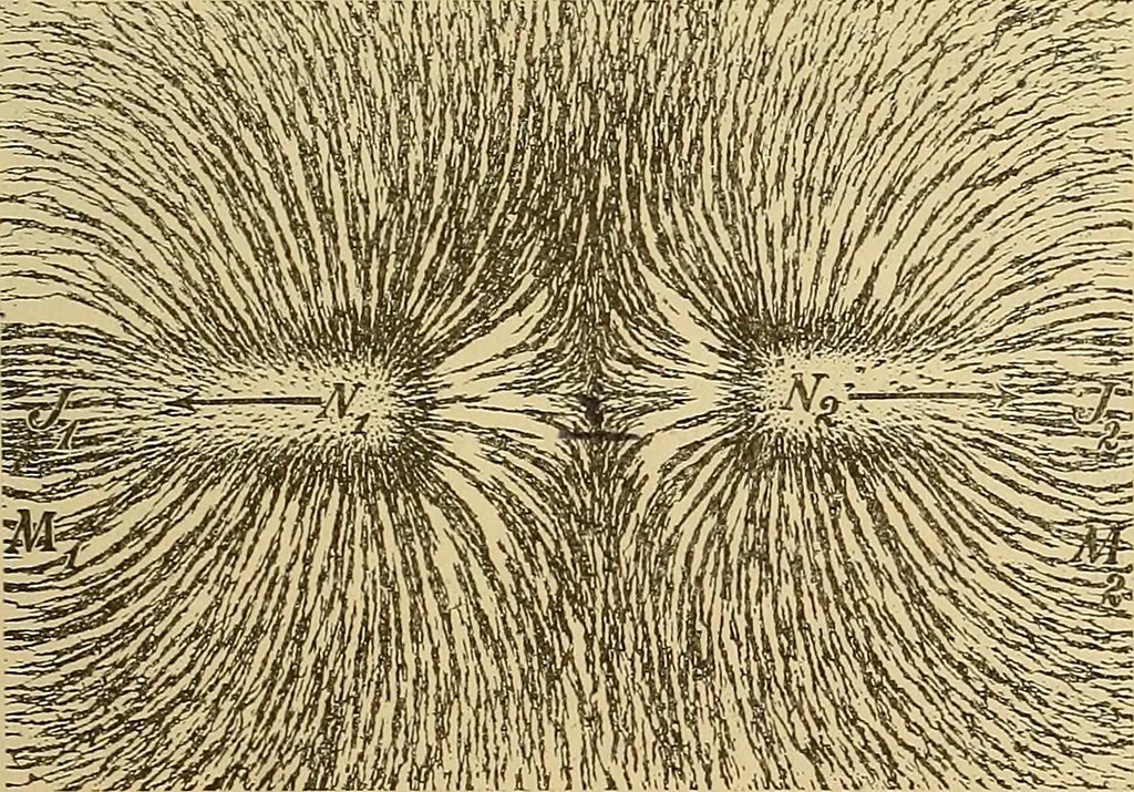 An illustration from Magnetische Kraftfelder : die Erscheinungen des Magnetismus, Elektromagnetismus und der Induktion dargestellt auf Grund des Kraftlinien-Begriffe, 1905, leaf 44