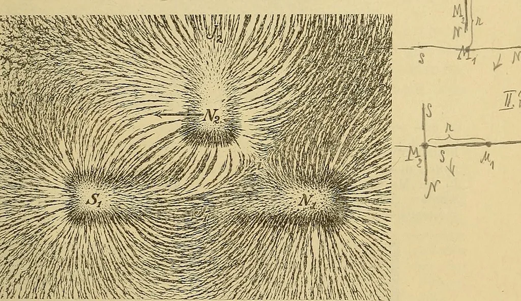 An illustration from Magnetische Kraftfelder : die Erscheinungen des Magnetismus, Elektromagnetismus und der Induktion dargestellt auf Grund des Kraftlinien-Begriffe, 1905, leaf 52