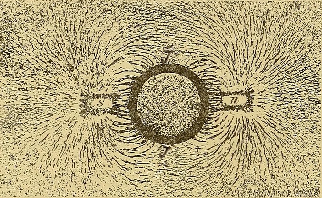 An illustration from Magnetische Kraftfelder : die Erscheinungen des Magnetismus, Elektromagnetismus und der Induktion dargestellt auf Grund des Kraftlinien-Begriffe, 1905, leaf 55