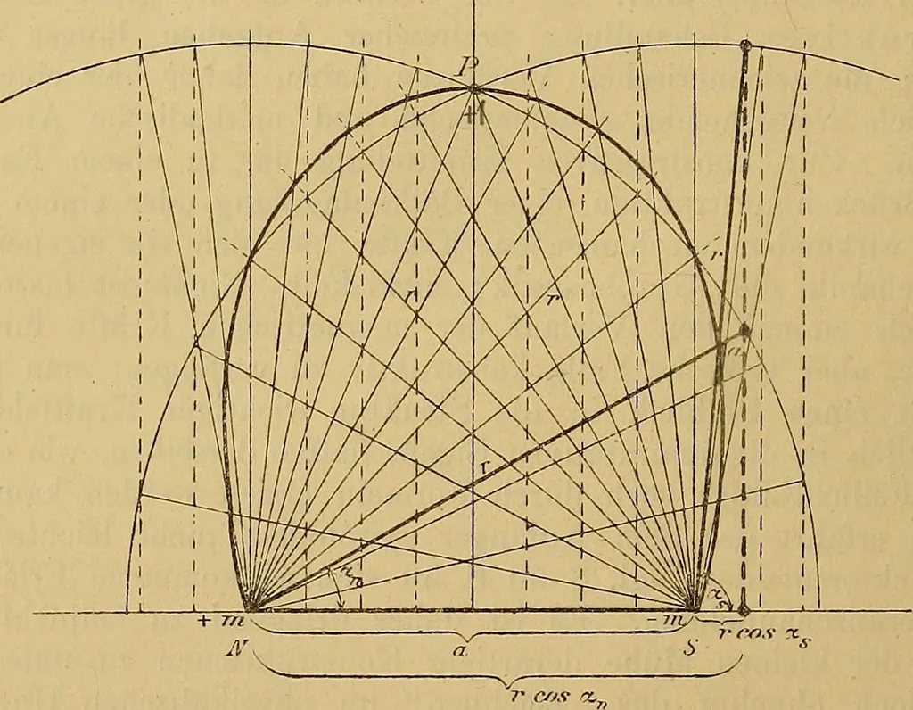 An illustration from Magnetische Kraftfelder : die Erscheinungen des Magnetismus, Elektromagnetismus und der Induktion dargestellt auf Grund des Kraftlinien-Begriffe, 1905, leaf 93