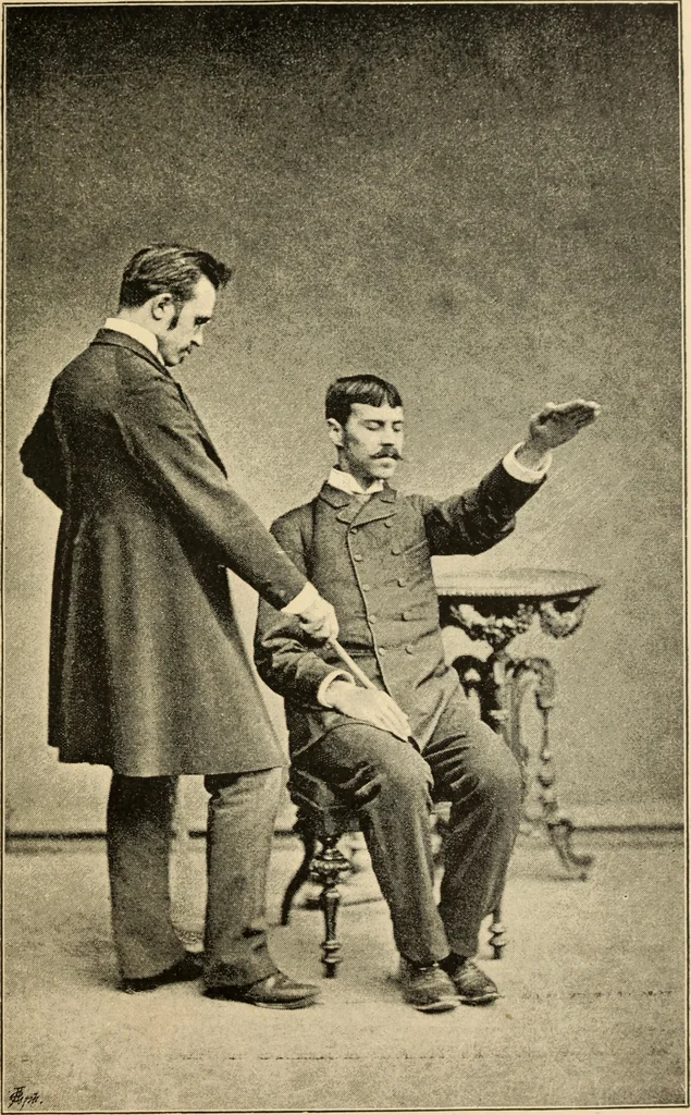 An illustration from Magnetismus und Hypnotismus; eine Darstellung dieses Gebietes, mit besonderer Berücksichtigung der Beziehungen zwischen dem mineralischen Magnetismus, dem sogenannten thierischen Magnetismus und dem Hypnotismus, 1895, leaf 186