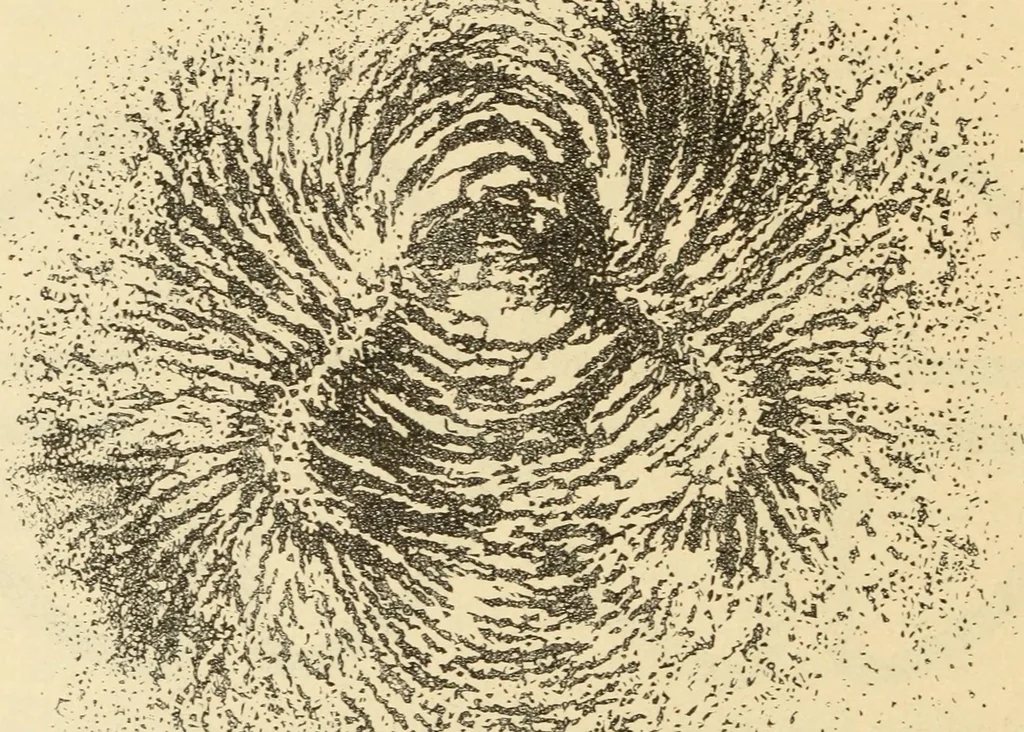 An illustration from Magnetismus und Hypnotismus; eine Darstellung dieses Gebietes, mit besonderer Berücksichtigung der Beziehungen zwischen dem mineralischen Magnetismus, dem sogenannten thierischen Magnetismus und dem Hypnotismus, 1895, leaf 97