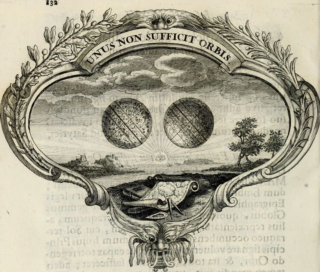 An illustration from Magnus in ortu; maximus in meridie; major in occasu : semperque serenissimus principum sol Maximilianus Emanuel, utr. Bav. & Palat. Sup. Dux., Com. Pal. Rheni, S.R. Imp. Archidap. & Elector, Landr. Leucht. &c., seu, Apparatus funebris litterarius extremis honoribus ejusdem Serenmi. ac Potentissimi Princ. Electoris adornatus, cùm in Elect. Templo Cler. Reg. solennes exequiae eidem piissimè defuncto electori celebrarentur, 1727, leaf 159