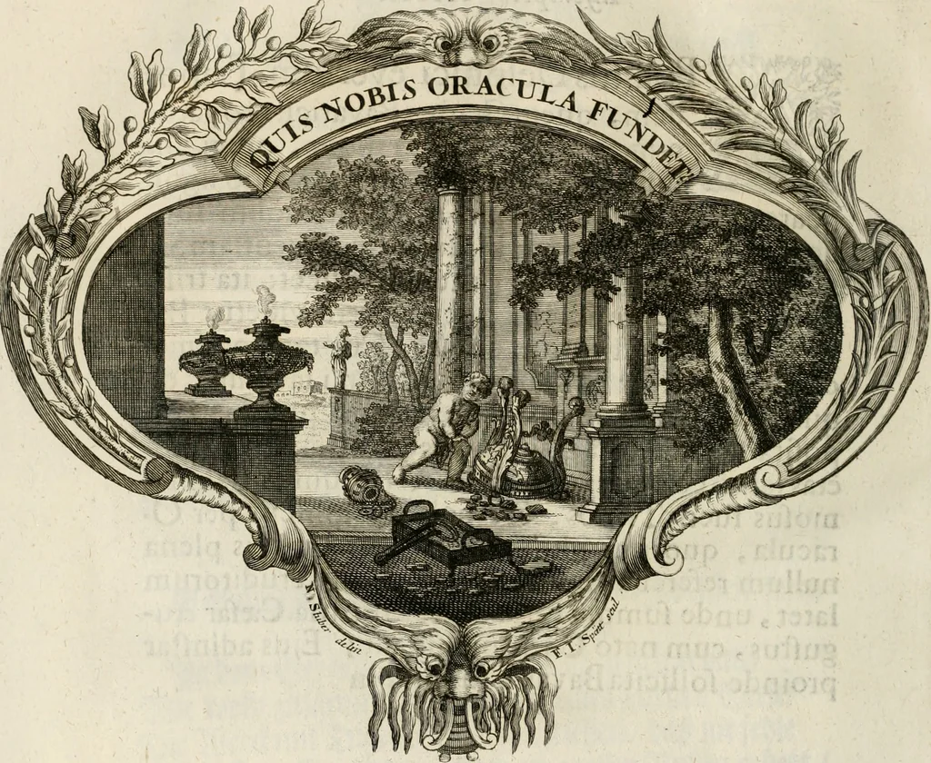 An illustration from Magnus in ortu; maximus in meridie; major in occasu : semperque serenissimus principum sol Maximilianus Emanuel, utr. Bav. & Palat. Sup. Dux., Com. Pal. Rheni, S.R. Imp. Archidap. & Elector, Landr. Leucht. &c., seu, Apparatus funebris litterarius extremis honoribus ejusdem Serenmi. ac Potentissimi Princ. Electoris adornatus, cùm in Elect. Templo Cler. Reg. solennes exequiae eidem piissimè defuncto electori celebrarentur, 1727, leaf 179