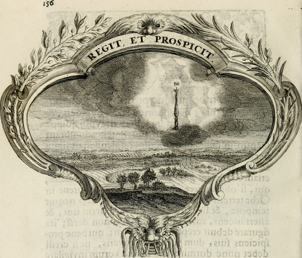 An illustration from Magnus in ortu; maximus in meridie; major in occasu : semperque serenissimus principum sol Maximilianus Emanuel, utr. Bav. & Palat. Sup. Dux., Com. Pal. Rheni, S.R. Imp. Archidap. & Elector, Landr. Leucht. &c., seu, Apparatus funebris litterarius extremis honoribus ejusdem Serenmi. ac Potentissimi Princ. Electoris adornatus, cùm in Elect. Templo Cler. Reg. solennes exequiae eidem piissimè defuncto electori celebrarentur, 1727, leaf 183