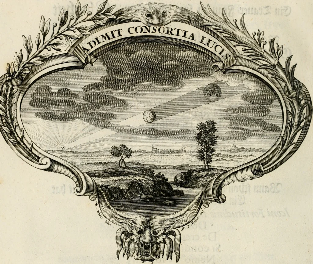 An illustration from Magnus in ortu; maximus in meridie; major in occasu : semperque serenissimus principum sol Maximilianus Emanuel, utr. Bav. & Palat. Sup. Dux., Com. Pal. Rheni, S.R. Imp. Archidap. & Elector, Landr. Leucht. &c., seu, Apparatus funebris litterarius extremis honoribus ejusdem Serenmi. ac Potentissimi Princ. Electoris adornatus, cùm in Elect. Templo Cler. Reg. solennes exequiae eidem piissimè defuncto electori celebrarentur, 1727, leaf 195