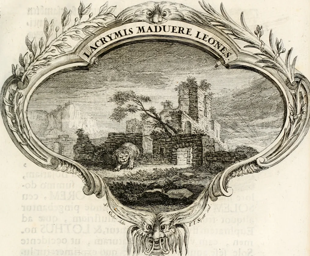 An illustration from Magnus in ortu; maximus in meridie; major in occasu : semperque serenissimus principum sol Maximilianus Emanuel, utr. Bav. & Palat. Sup. Dux., Com. Pal. Rheni, S.R. Imp. Archidap. & Elector, Landr. Leucht. &c., seu, Apparatus funebris litterarius extremis honoribus ejusdem Serenmi. ac Potentissimi Princ. Electoris adornatus, cùm in Elect. Templo Cler. Reg. solennes exequiae eidem piissimè defuncto electori celebrarentur, 1727, leaf 198