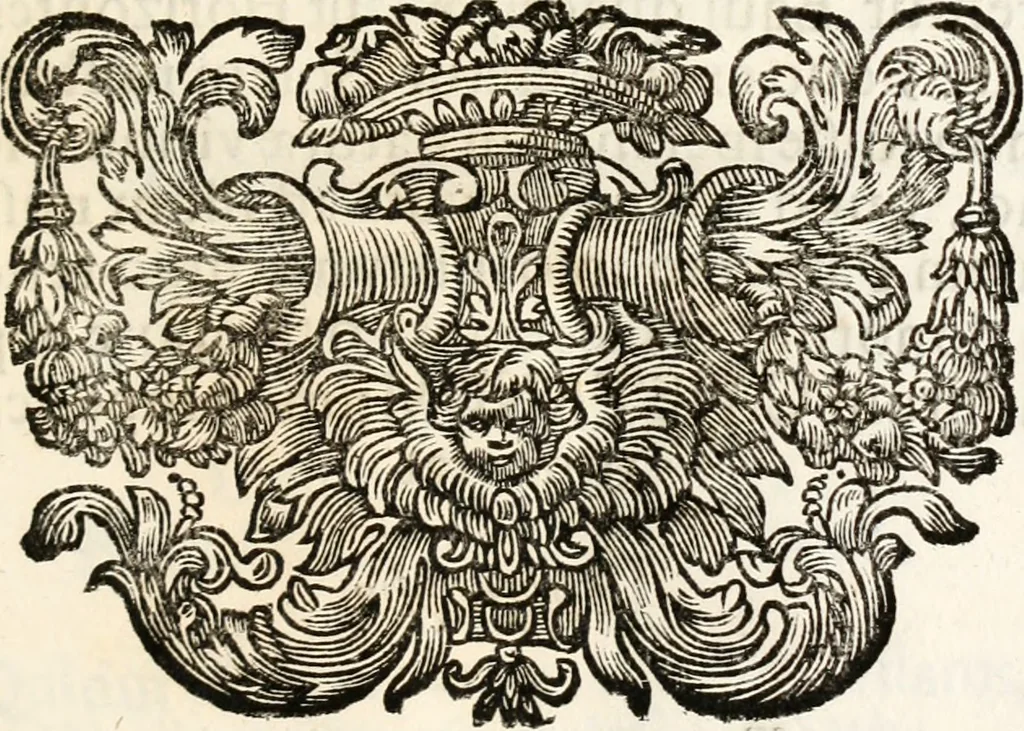 An illustration from Magnus in ortu; maximus in meridie; major in occasu : semperque serenissimus principum sol Maximilianus Emanuel, utr. Bav. & Palat. Sup. Dux., Com. Pal. Rheni, S.R. Imp. Archidap. & Elector, Landr. Leucht. &c., seu, Apparatus funebris litterarius extremis honoribus ejusdem Serenmi. ac Potentissimi Princ. Electoris adornatus, cùm in Elect. Templo Cler. Reg. solennes exequiae eidem piissimè defuncto electori celebrarentur, 1727, leaf 42