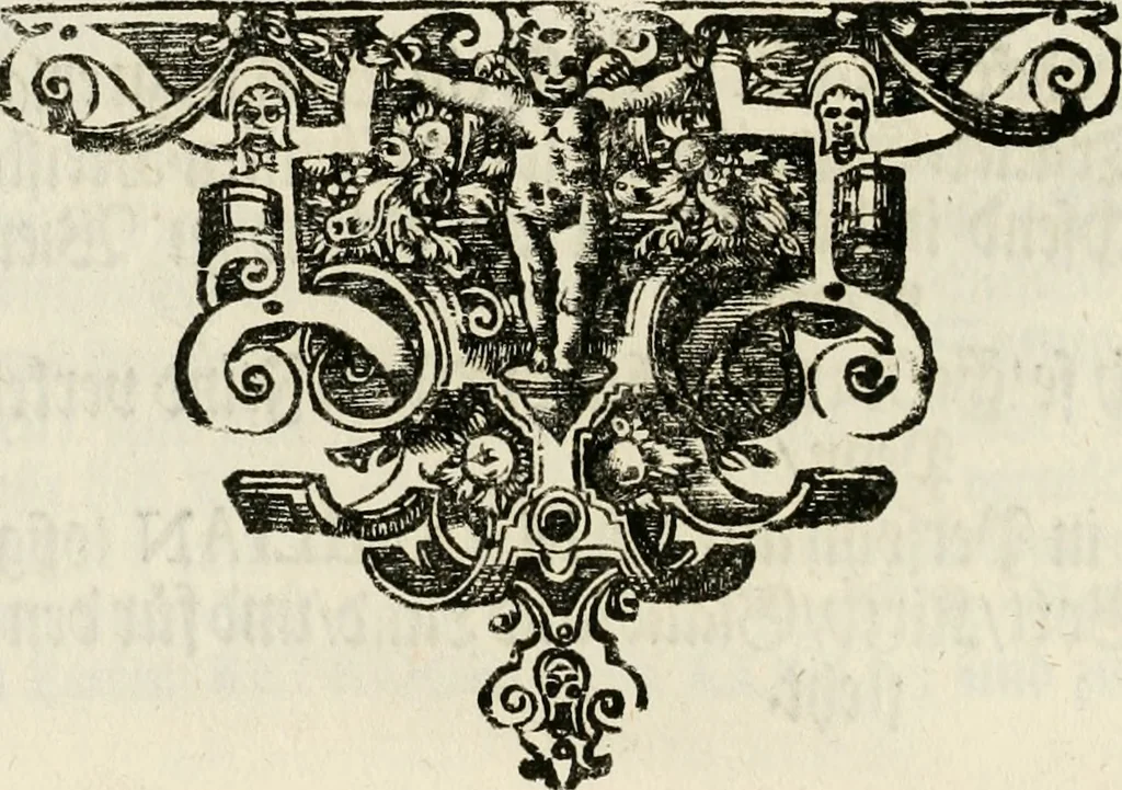 An illustration from Magnus in ortu; maximus in meridie; major in occasu : semperque serenissimus principum sol Maximilianus Emanuel, utr. Bav. & Palat. Sup. Dux., Com. Pal. Rheni, S.R. Imp. Archidap. & Elector, Landr. Leucht. &c., seu, Apparatus funebris litterarius extremis honoribus ejusdem Serenmi. ac Potentissimi Princ. Electoris adornatus, cùm in Elect. Templo Cler. Reg. solennes exequiae eidem piissimè defuncto electori celebrarentur, 1727, leaf 85