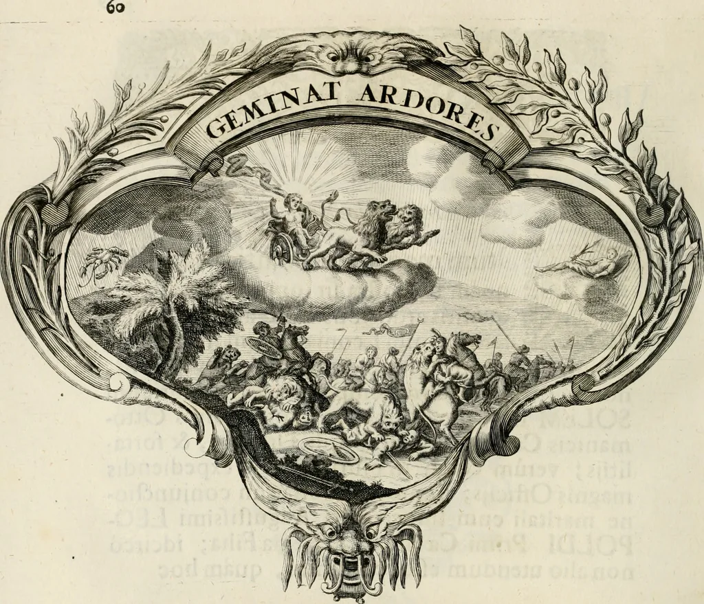 An illustration from Magnus in ortu; maximus in meridie; major in occasu : semperque serenissimus principum sol Maximilianus Emanuel, utr. Bav. & Palat. Sup. Dux., Com. Pal. Rheni, S.R. Imp. Archidap. & Elector, Landr. Leucht. &c., seu, Apparatus funebris litterarius extremis honoribus ejusdem Serenmi. ac Potentissimi Princ. Electoris adornatus, cùm in Elect. Templo Cler. Reg. solennes exequiae eidem piissimè defuncto electori celebrarentur, 1727, leaf 87