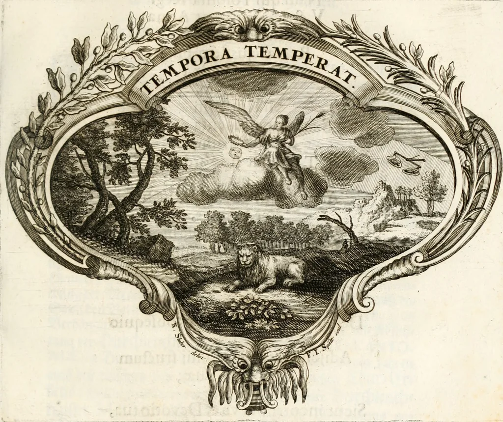 An illustration from Magnus in ortu; maximus in meridie; major in occasu : semperque serenissimus principum sol Maximilianus Emanuel, utr. Bav. & Palat. Sup. Dux., Com. Pal. Rheni, S.R. Imp. Archidap. & Elector, Landr. Leucht. &c., seu, Apparatus funebris litterarius extremis honoribus ejusdem Serenmi. ac Potentissimi Princ. Electoris adornatus, cùm in Elect. Templo Cler. Reg. solennes exequiae eidem piissimè defuncto electori celebrarentur, 1727, leaf 92