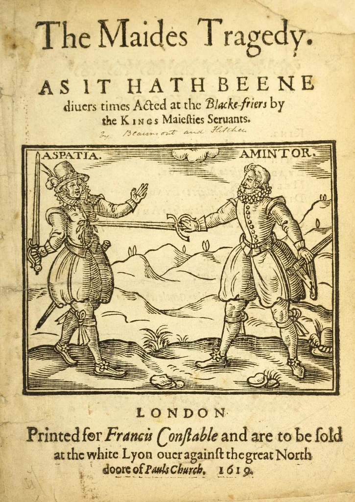 An illustration from The maides tragedy : as it hath beene diuers times acted at the Blacke-Friers by the Kings Maiesties Seruants, 1619, leaf 7