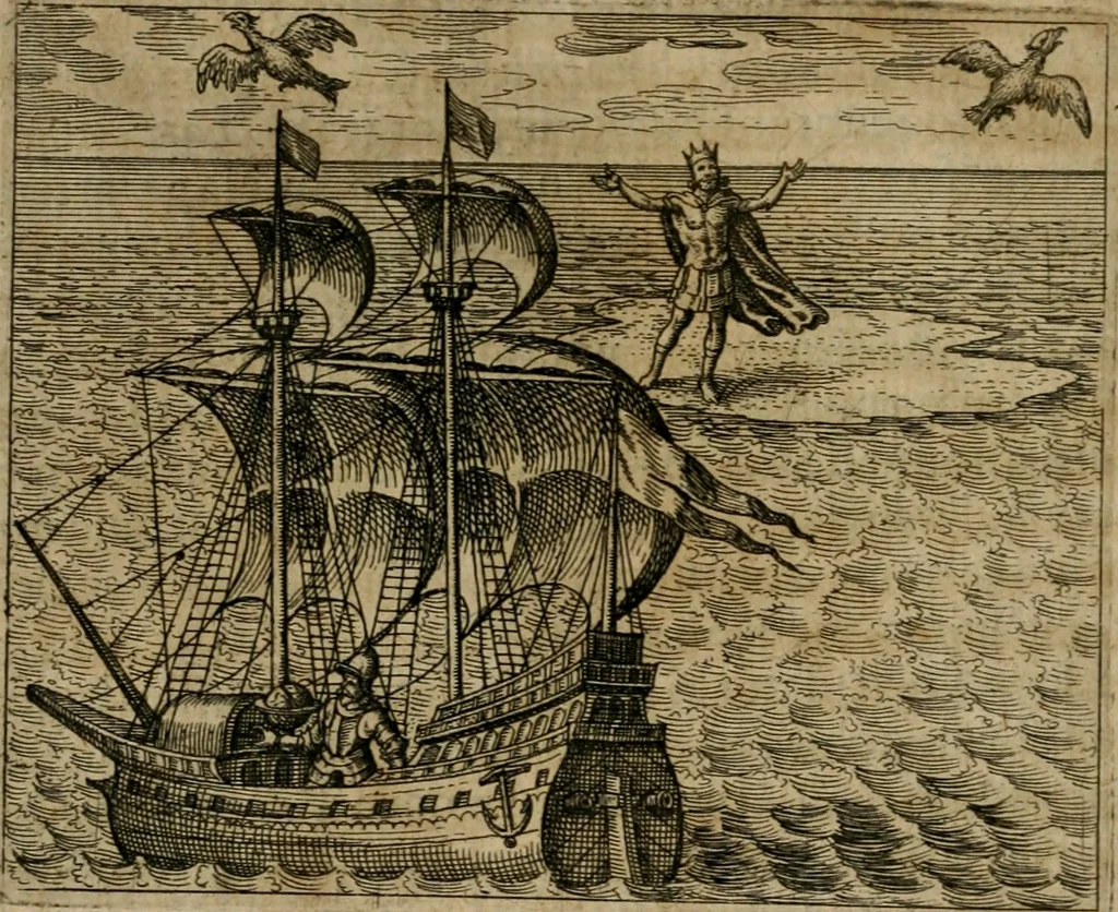 An illustration from Michaelis Majeri Viatorium, hoc est, De montibvs planetarvm septem seu metallorum : tractatus tam utilis, quàm perspicuus, quo, ut indice mercuriali in triviis, vel Ariadnêo filo in labyrintho, seu cynosurâ in oceano chymicorum errorum immenso, quilibet rationalis, veritatis amans, ad illum, qui inmontibus sese abdidit De Rubea-petra Alexicacum, omnibus medicis desideratum, investigandum, uti poterit, 1618, leaf 115
