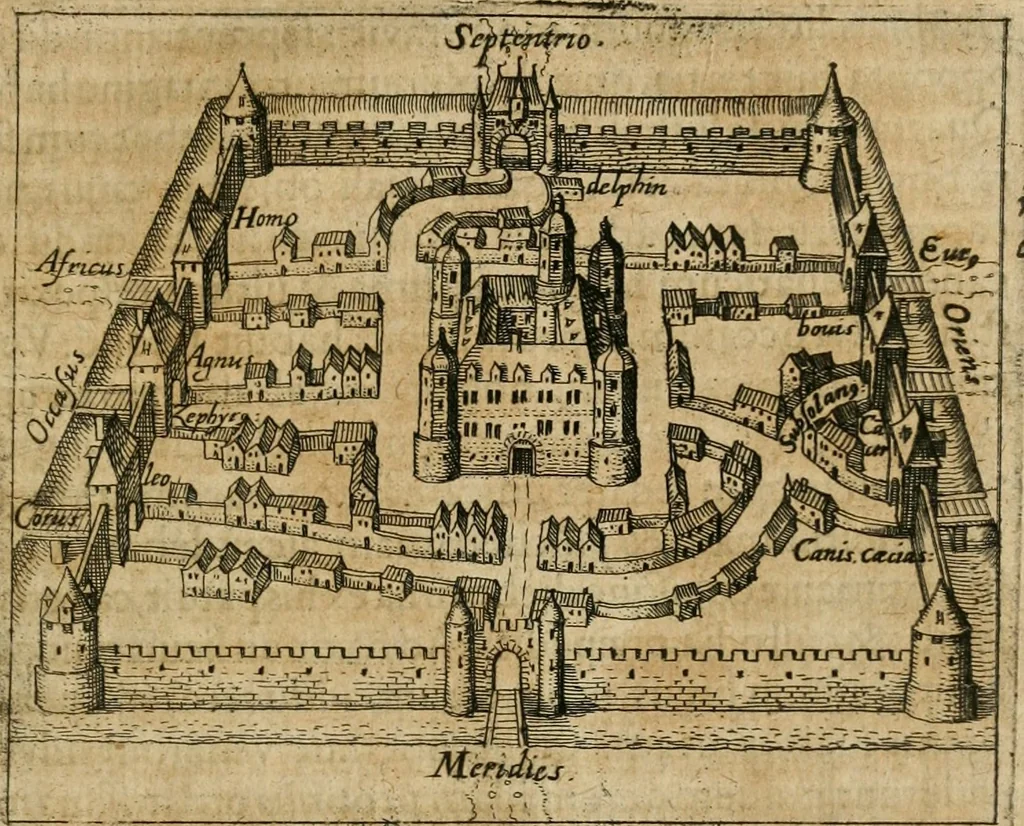 An illustration from Michaelis Majeri Viatorium, hoc est, De montibvs planetarvm septem seu metallorum : tractatus tam utilis, quàm perspicuus, quo, ut indice mercuriali in triviis, vel Ariadnêo filo in labyrintho, seu cynosurâ in oceano chymicorum errorum immenso, quilibet rationalis, veritatis amans, ad illum, qui inmontibus sese abdidit De Rubea-petra Alexicacum, omnibus medicis desideratum, investigandum, uti poterit, 1618, leaf 38