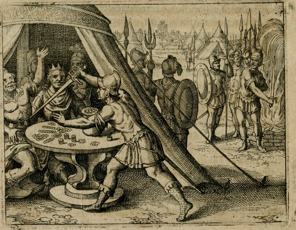 An illustration from Michaelis Majeri Viatorium, hoc est, De montibvs planetarvm septem seu metallorum : tractatus tam utilis, quàm perspicuus, quo, ut indice mercuriali in triviis, vel Ariadnêo filo in labyrintho, seu cynosurâ in oceano chymicorum errorum immenso, quilibet rationalis, veritatis amans, ad illum, qui inmontibus sese abdidit De Rubea-petra Alexicacum, omnibus medicis desideratum, investigandum, uti poterit, 1618, leaf 95