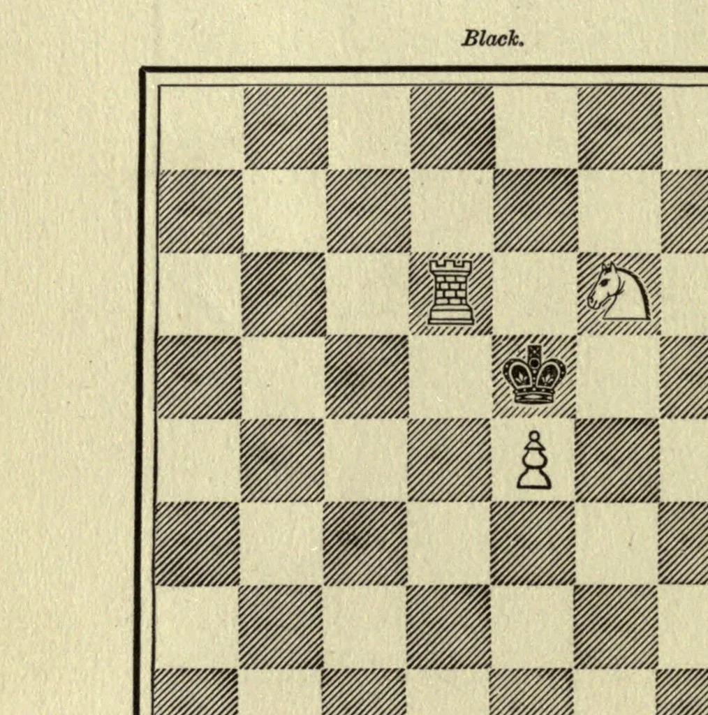 An illustration from The major tactics of chess: a treatise on evolutions; the proper employment of the forces in strategic, tactical, and logistic planes, 1898, leaf 106