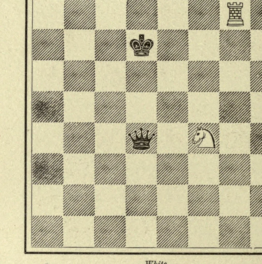 An illustration from The major tactics of chess: a treatise on evolutions; the proper employment of the forces in strategic, tactical, and logistic planes, 1898, leaf 220