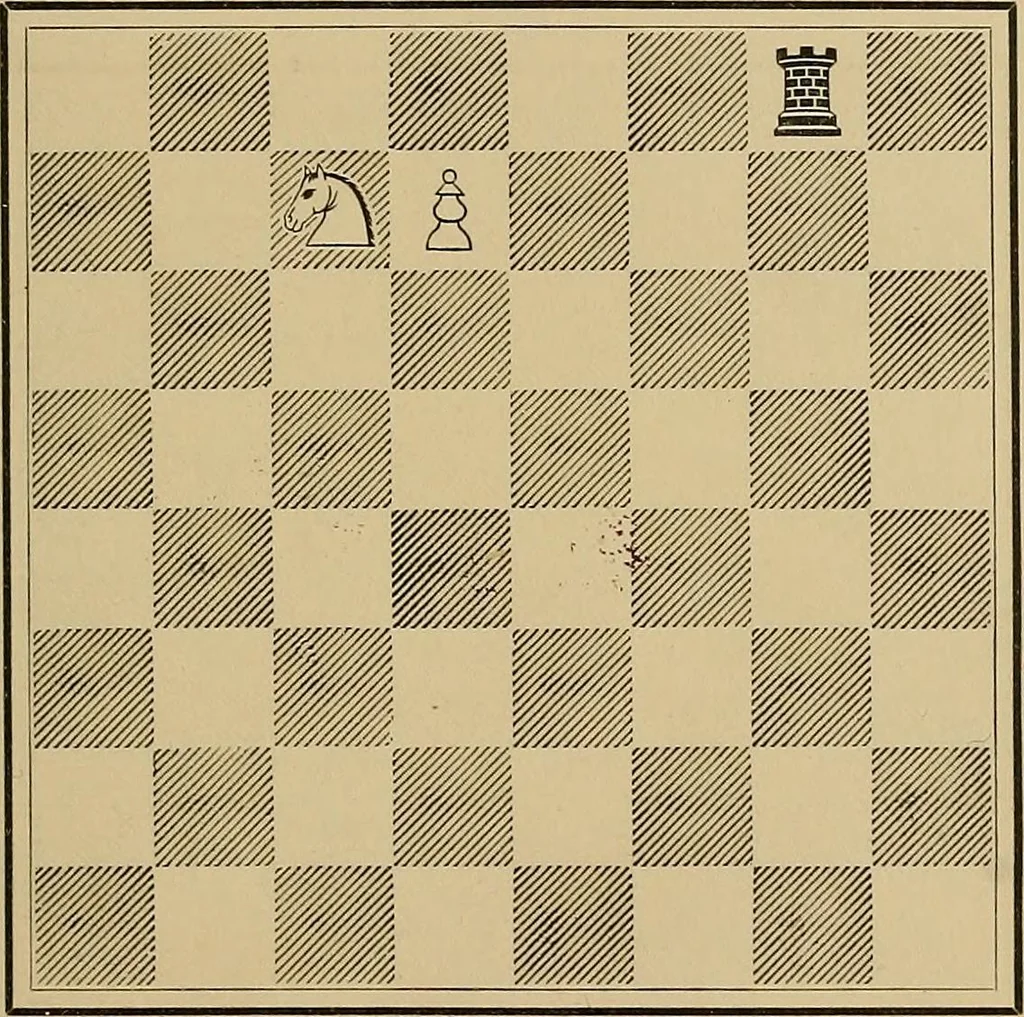 An illustration from The major tactics of chess: a treatise on evolutions; the proper employment of the forces in strategic, tactical, and logistic planes, 1898, leaf 240