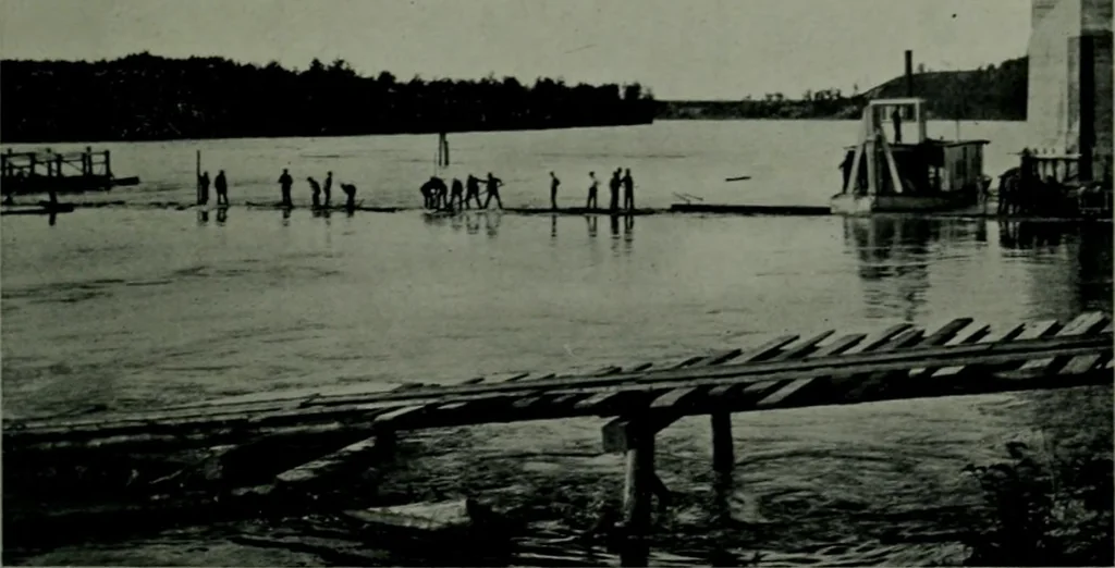 An illustration from The making of a great Canadian railway ; the story of the search for and discovery of the route, and the construction of the nearly completed Grand Trunk Pacific Railway from the Atlantic to the Pacific, with some account of the hardships and stirring adventures of its constructors in unexplored country, 1912, leaf 130