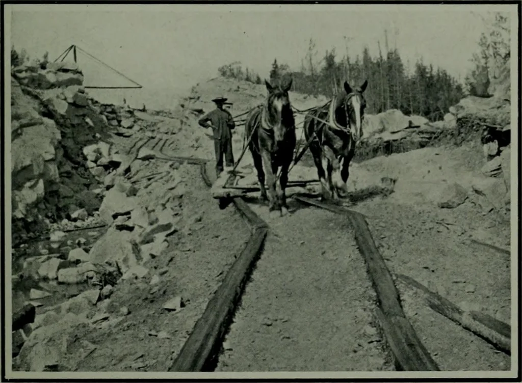 An illustration from The making of a great Canadian railway ; the story of the search for and discovery of the route, and the construction of the nearly completed Grand Trunk Pacific Railway from the Atlantic to the Pacific, with some account of the hardships and stirring adventures of its constructors in unexplored country, 1912, leaf 138