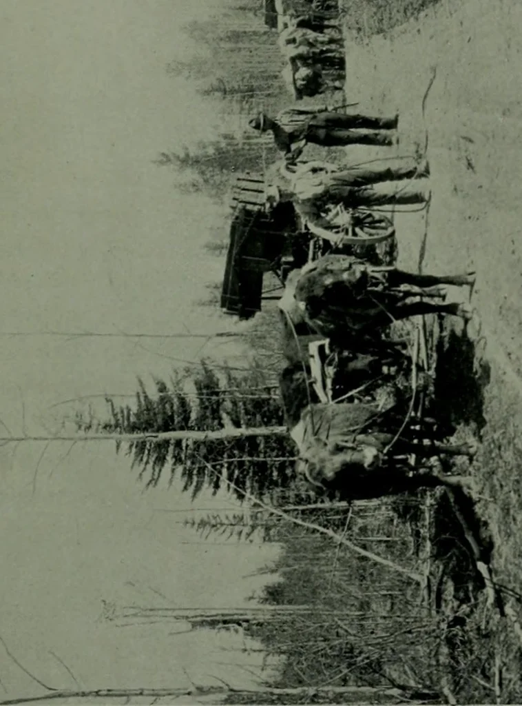 An illustration from The making of a great Canadian railway ; the story of the search for and discovery of the route, and the construction of the nearly completed Grand Trunk Pacific Railway from the Atlantic to the Pacific, with some account of the hardships and stirring adventures of its constructors in unexplored country, 1912, leaf 160