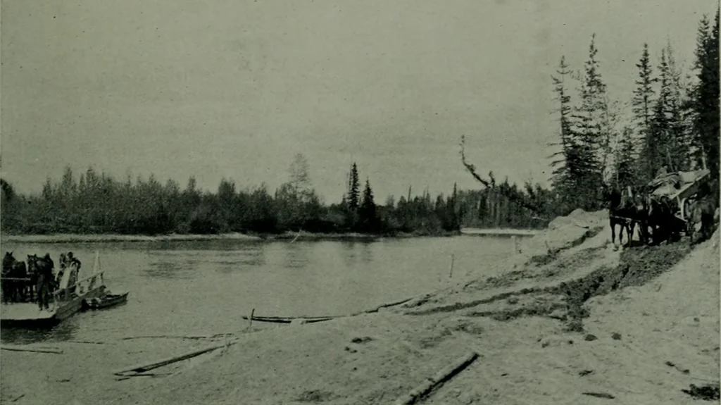 An illustration from The making of a great Canadian railway ; the story of the search for and discovery of the route, and the construction of the nearly completed Grand Trunk Pacific Railway from the Atlantic to the Pacific, with some account of the hardships and stirring adventures of its constructors in unexplored country, 1912, leaf 164