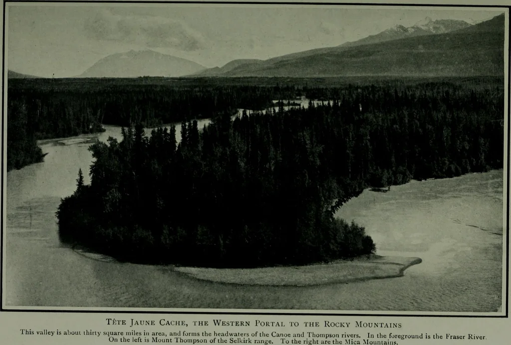 An illustration from The making of a great Canadian railway ; the story of the search for and discovery of the route, and the construction of the nearly completed Grand Trunk Pacific Railway from the Atlantic to the Pacific, with some account of the hardships and stirring adventures of its constructors in unexplored country, 1912, leaf 240