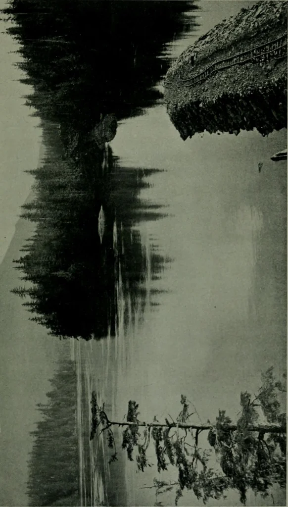 An illustration from The making of a great Canadian railway ; the story of the search for and discovery of the route, and the construction of the nearly completed Grand Trunk Pacific Railway from the Atlantic to the Pacific, with some account of the hardships and stirring adventures of its constructors in unexplored country, 1912, leaf 276