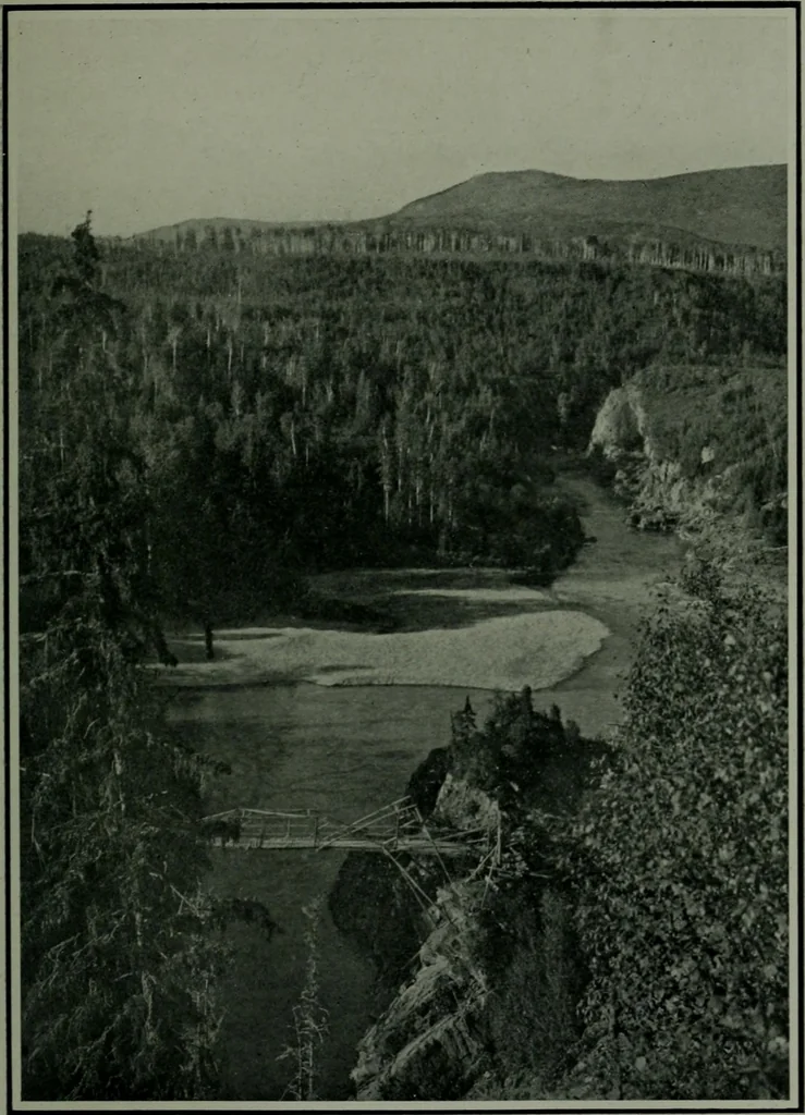 An illustration from The making of a great Canadian railway ; the story of the search for and discovery of the route, and the construction of the nearly completed Grand Trunk Pacific Railway from the Atlantic to the Pacific, with some account of the hardships and stirring adventures of its constructors in unexplored country, 1912, leaf 340