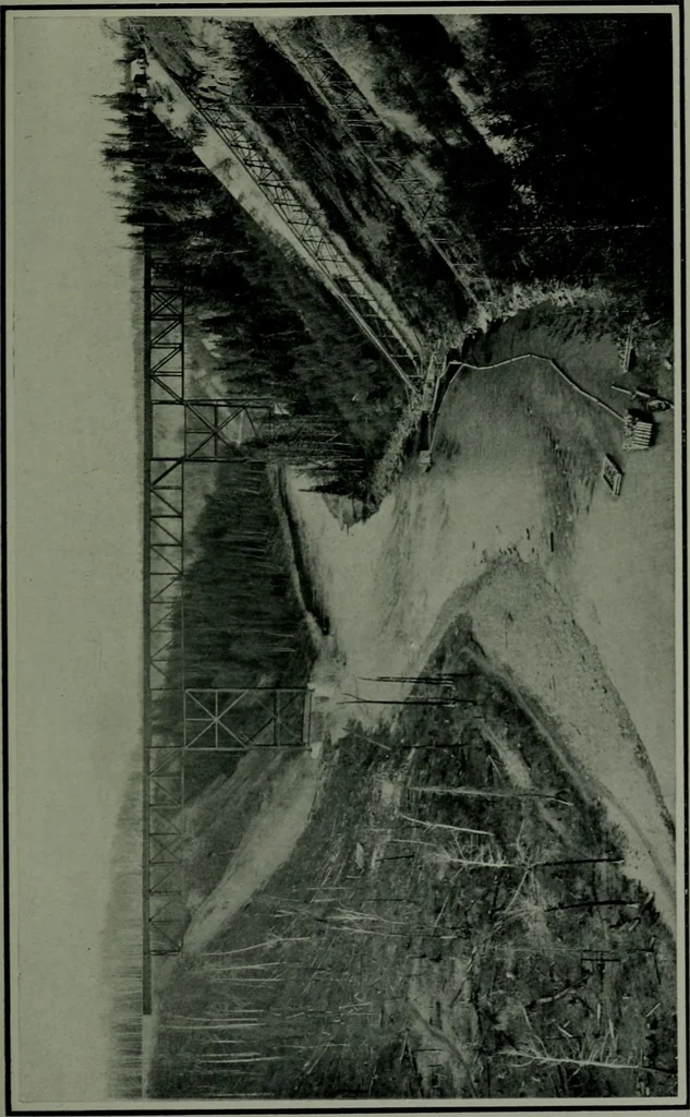 An illustration from The making of a great Canadian railway ; the story of the search for and discovery of the route, and the construction of the nearly completed Grand Trunk Pacific Railway from the Atlantic to the Pacific, with some account of the hardships and stirring adventures of its constructors in unexplored country, 1912, leaf 376